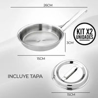 Thumbnail for 🍳✨Set X2 Sartenes De Acero Quirúrgico 18/10 Con Tapa Antiadherente🛡️🔥