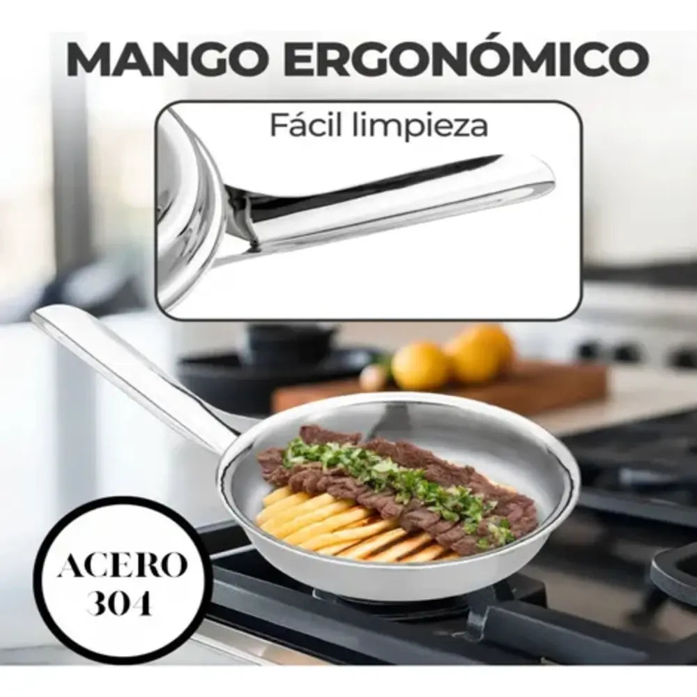 🍳✨Sartén Huevos 15cm Acero Quirurgico 18/10 Con Tapa Premium🥚🔥