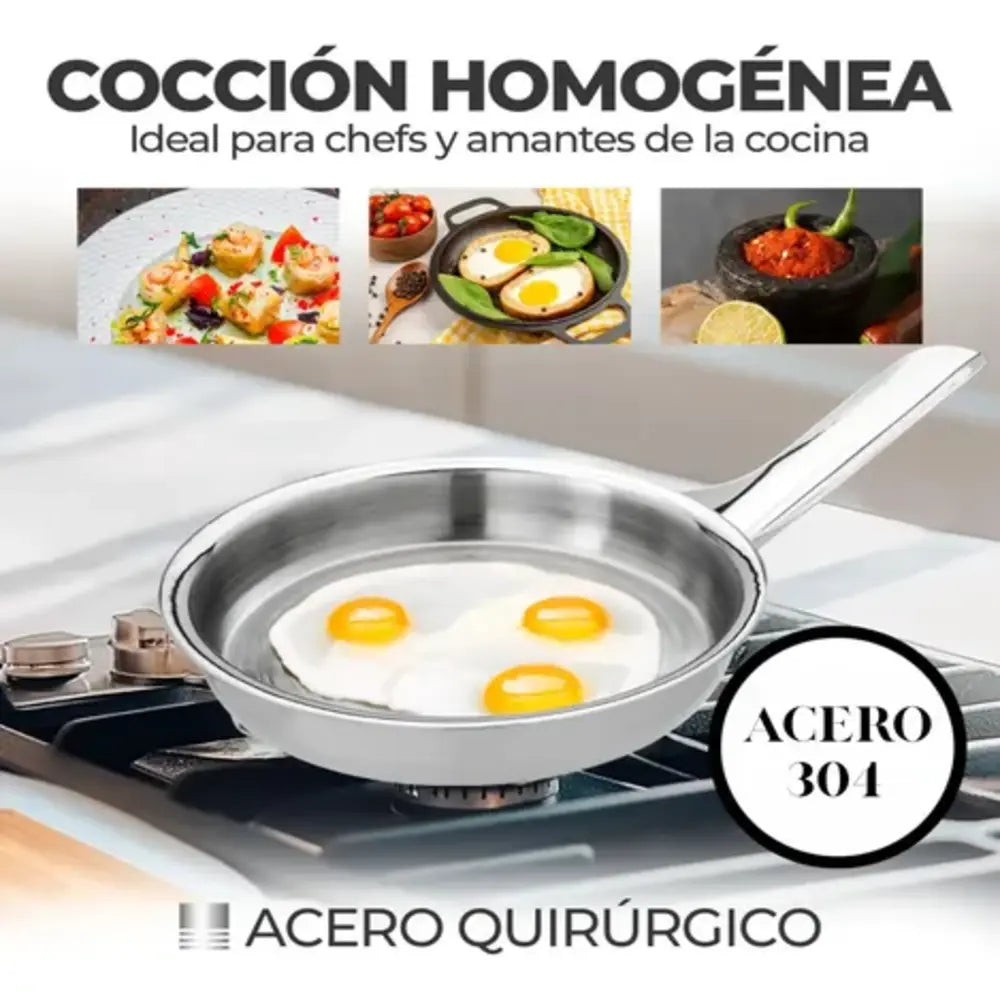 🍳✨Sartén Huevos 15cm Acero Quirurgico 18/10 Con Tapa Premium🥚🔥