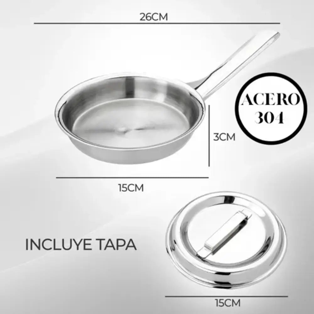 🍳✨Sartén Huevos 15cm Acero Quirurgico 18/10 Con Tapa Premium🥚🔥