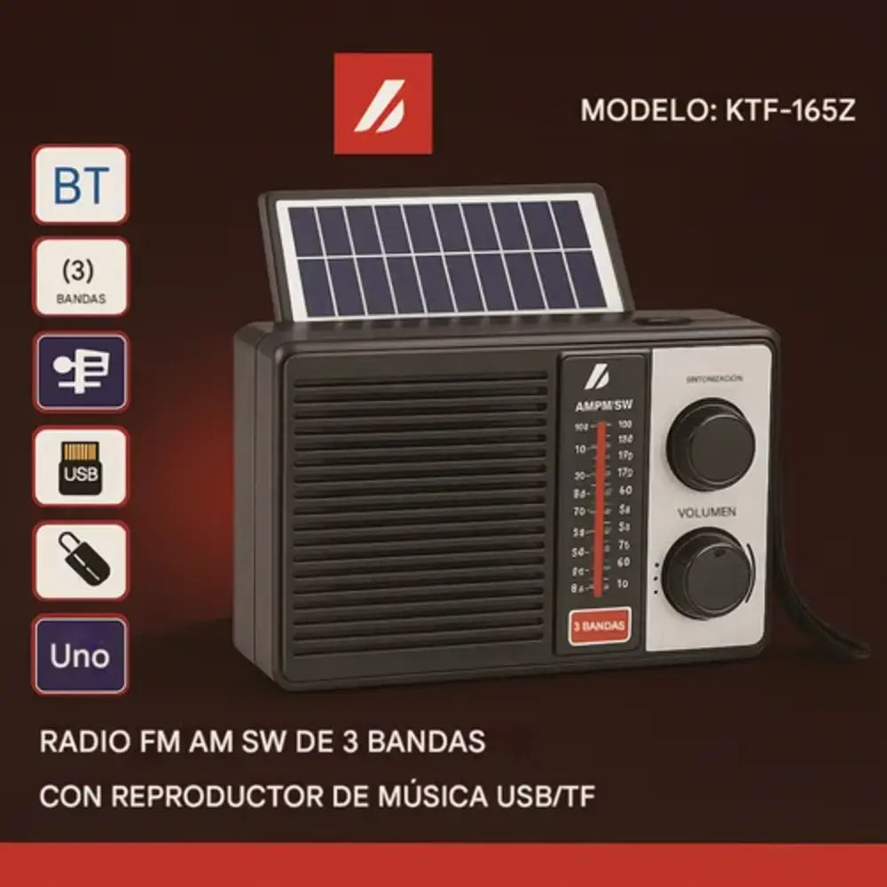 📻☀️Radio Am Fm Portatil Solar Recargable 3 Bandas Usb Sd🏕️🔋