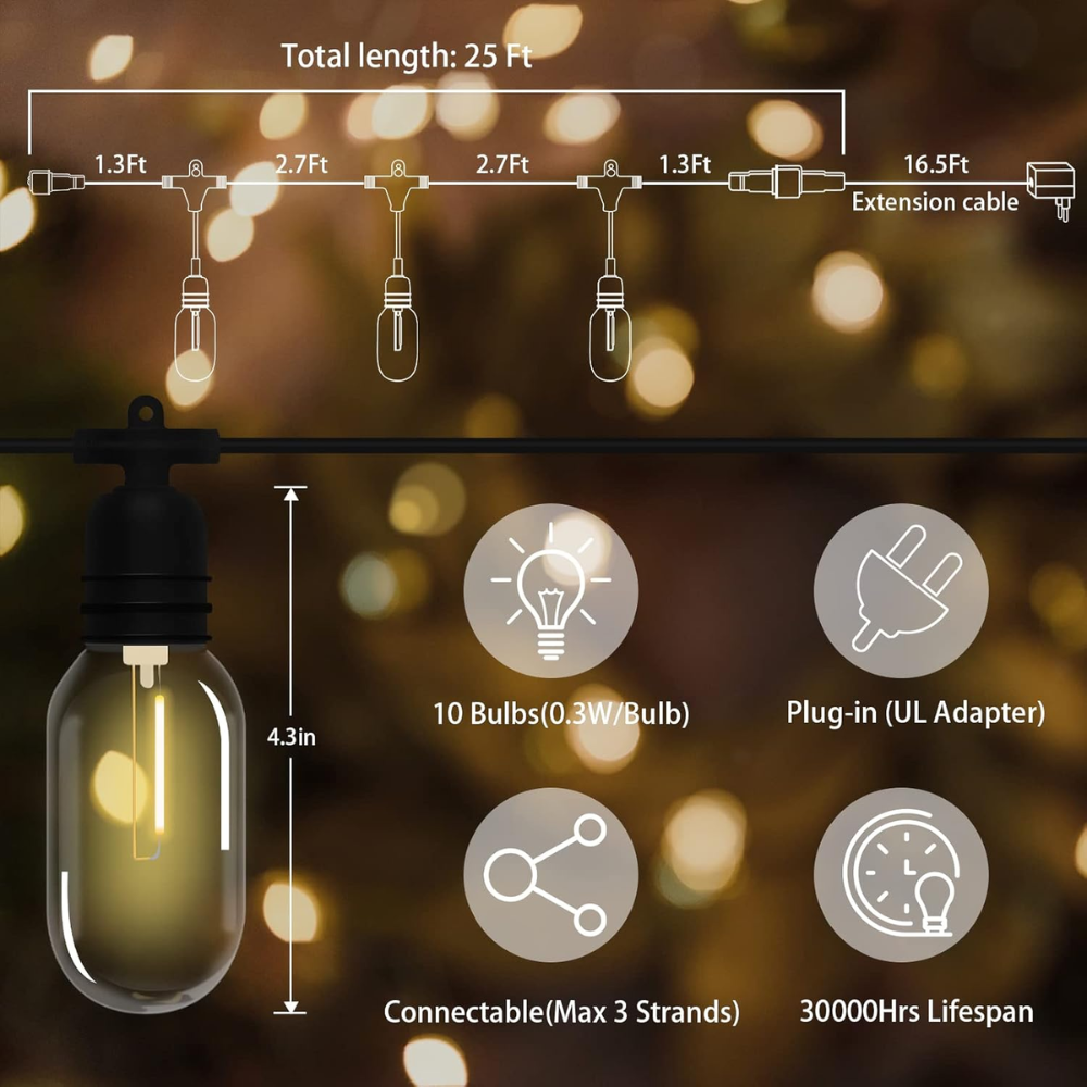 Bombillos Vintage Extension Exteriores Luces Led Solares 10