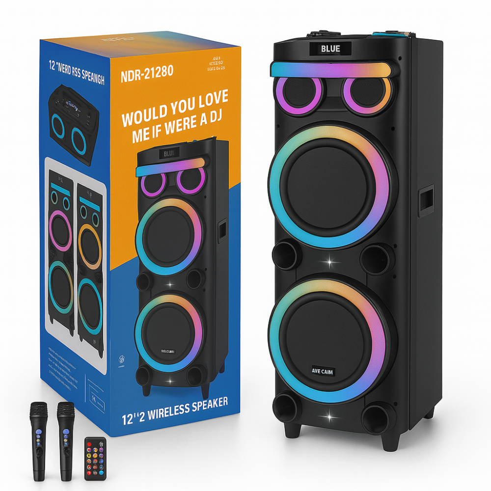 Cabina Bluetooth NDR-1226 12" 3000W con Micrófono y Luces LED Sonido Profesional 12 Pulgadas Graves Potente