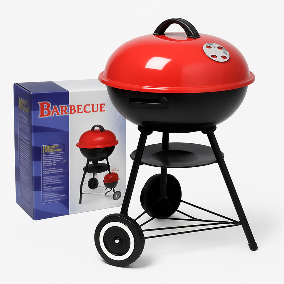 🔥Asador Portátil de Carbón con Ruedas y Tapa Esmaltada 🍖