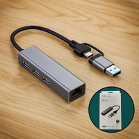 Convertidor USB Tipo C a 3 Puertos USB + Puerto RJ45 Red Ethernet Alta Velocidad