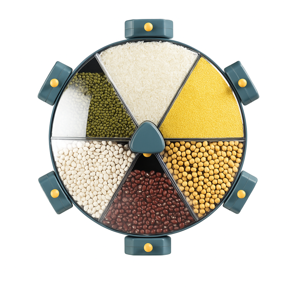 🎯 Dispensador Giratorio Multigrano 6 Compartimentos Pared 360° 🍚🌽