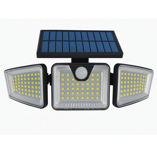 Lámpara Solar Exterior LED Sensor 3 Cabezales Ajustables
