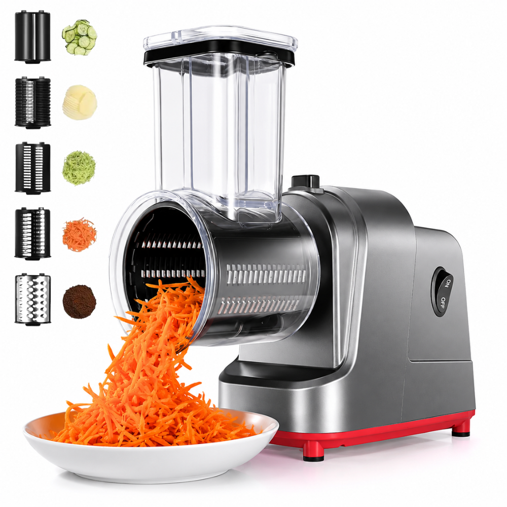 Cortador Verduras Eléctrico Rallador Queso 250W Cinco Cuchillas 110V