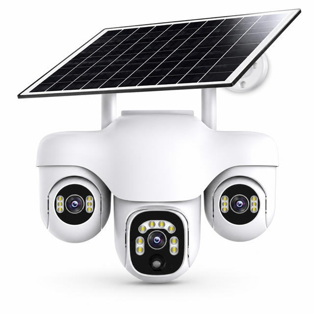 Cámara Robótica Solar WiFi V380 Tres Lentes Autoseguimiento 4K PTZ