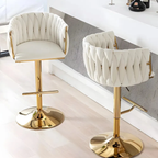 Set X2 Sillas Bar Butaco Alta Giratoria Barra Cocina Premium Cromado Blanco