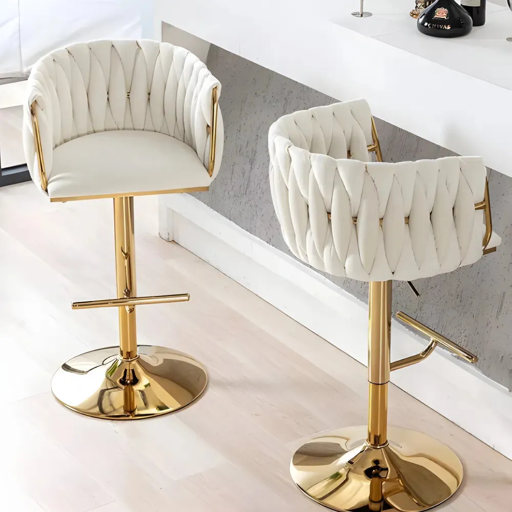 Set X2 Sillas Bar Butaco Alta Giratoria Barra Cocina Premium Cromado Blanco