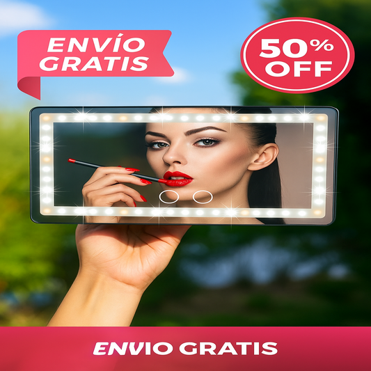 ESPEJO DE MAQUILLAJE RECARGABLE 3 TONOS LED PARA CARRO
