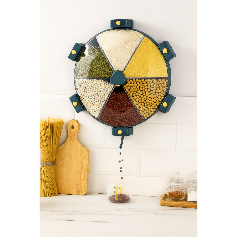 🎯 Dispensador Giratorio Multigrano 6 Compartimentos Pared 360° 🍚🌽