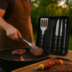 Kit Asados Parrilla BBQ Estuche 11 Piezas + Soplador Manual