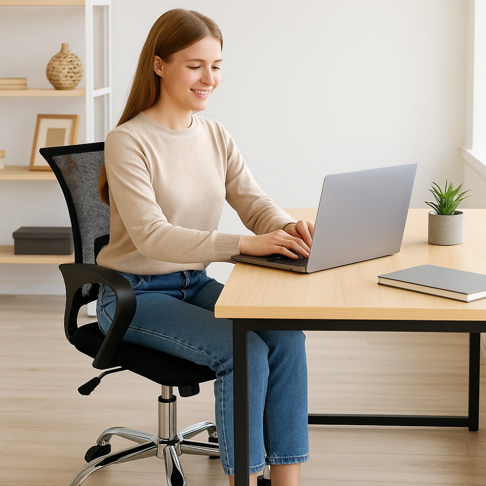 Silla Ejecutiva Ergonómica de Oficina Malla Negra | Ajustable, Ruedas, Apoyabrazos