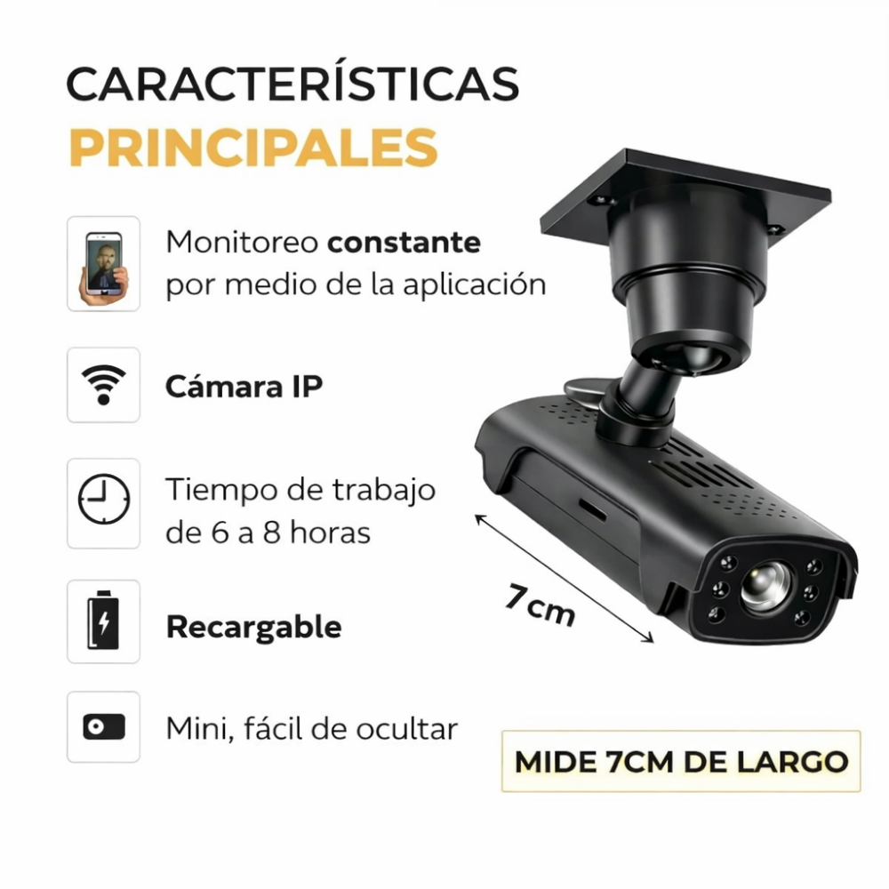 Mini Camara Seguridad Vigilancia Espia Recargable Wifi Negro