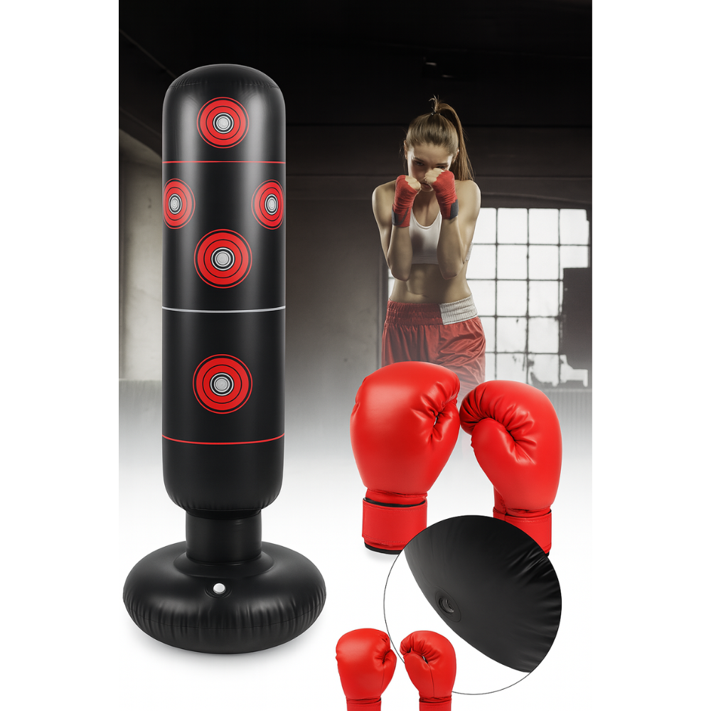 Saco Bolsa Boxeo Inflable Deporte Con Guantes Box