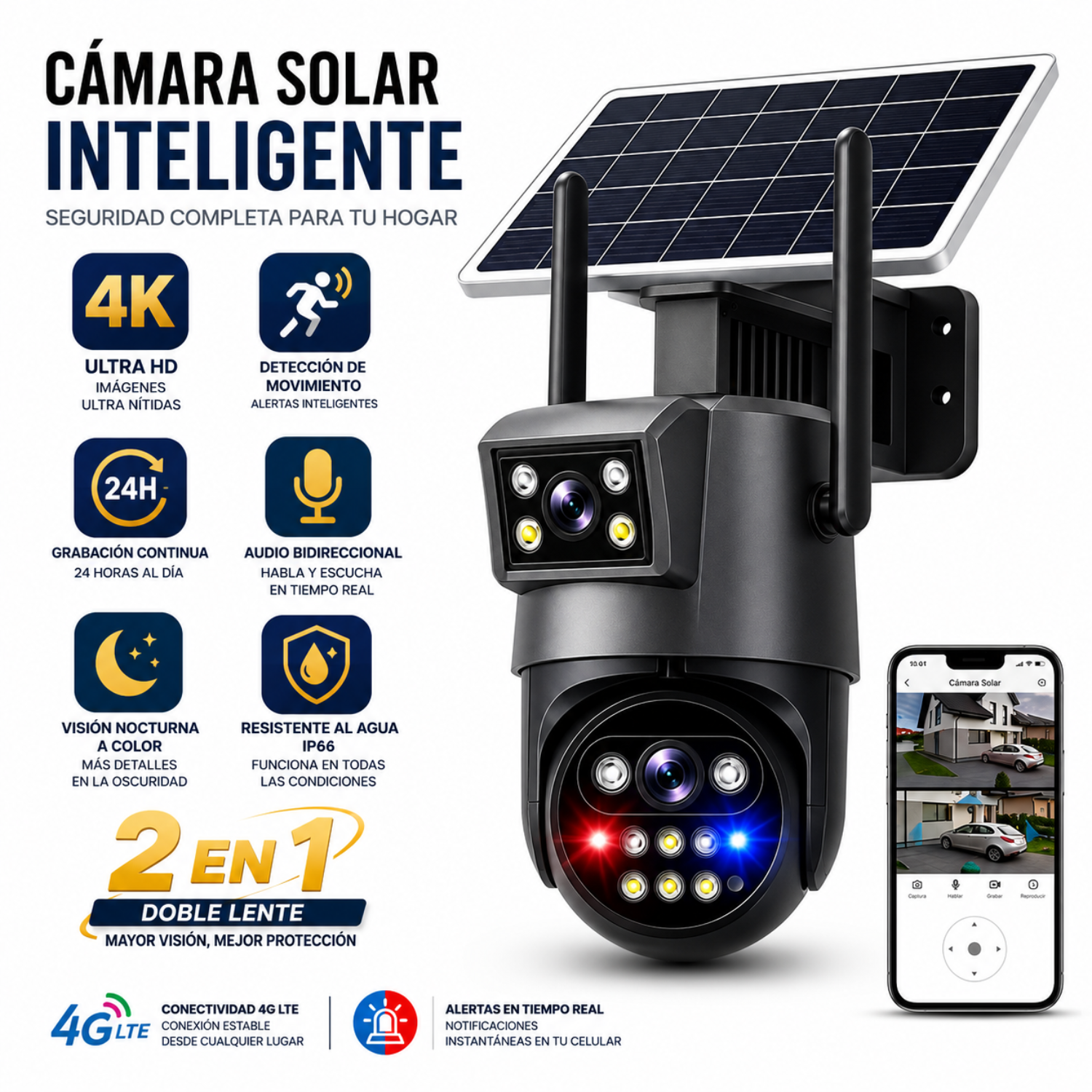Cámara Solar Exterior 4g Ia Integrada Esim Doble Lente 360