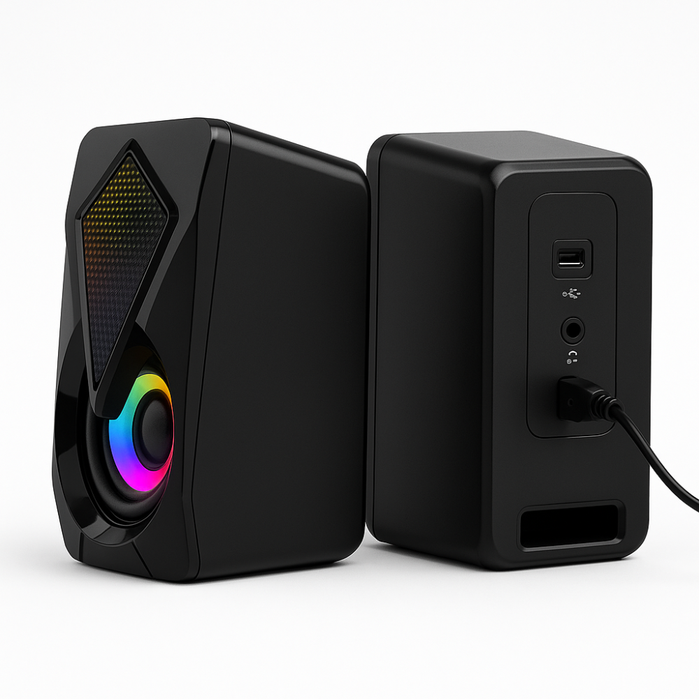 Parlantes PC Gaming RGB USB Estéreo Compactos Luz LED Potentes