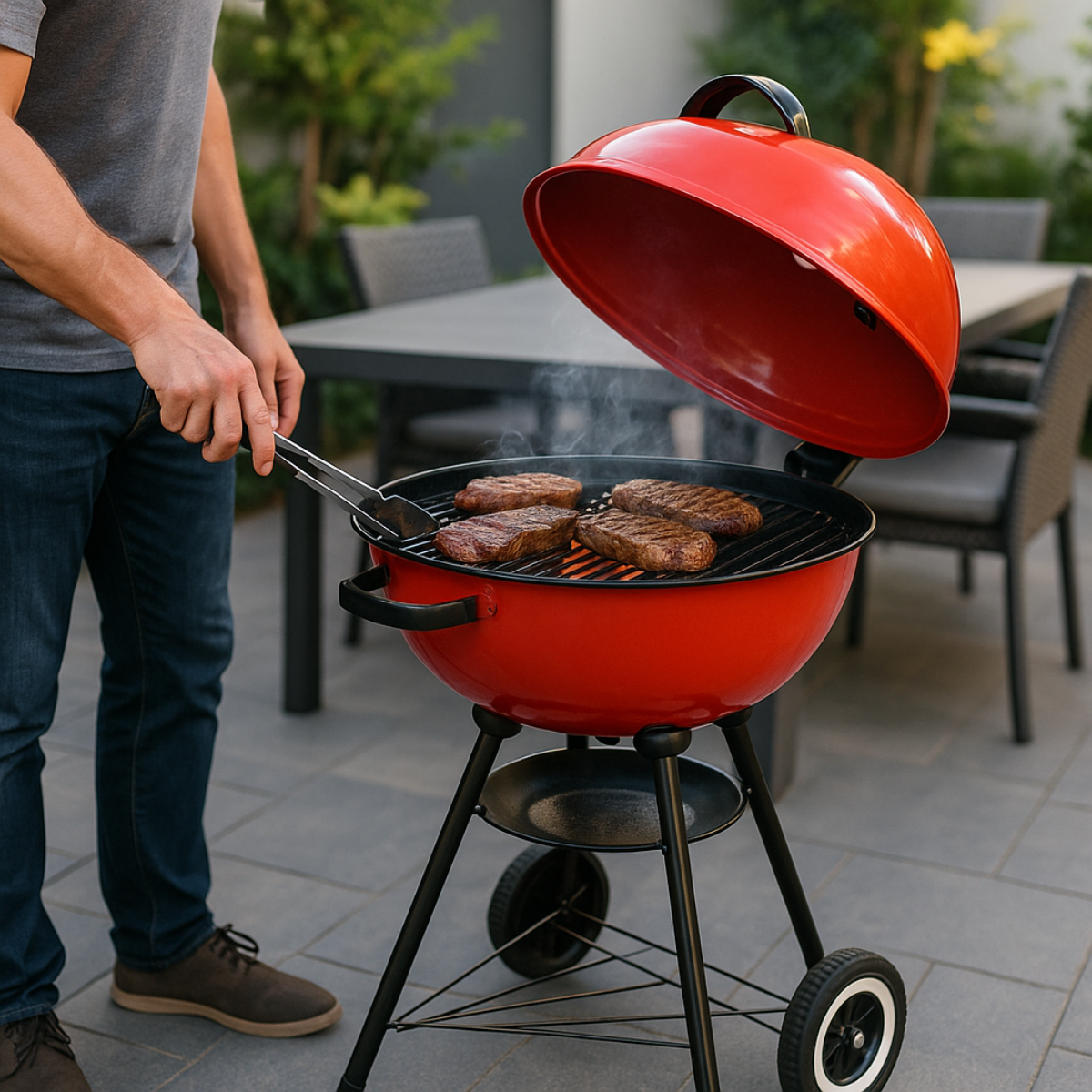 🔥Asador Portátil de Carbón con Ruedas y Tapa Esmaltada 🍖