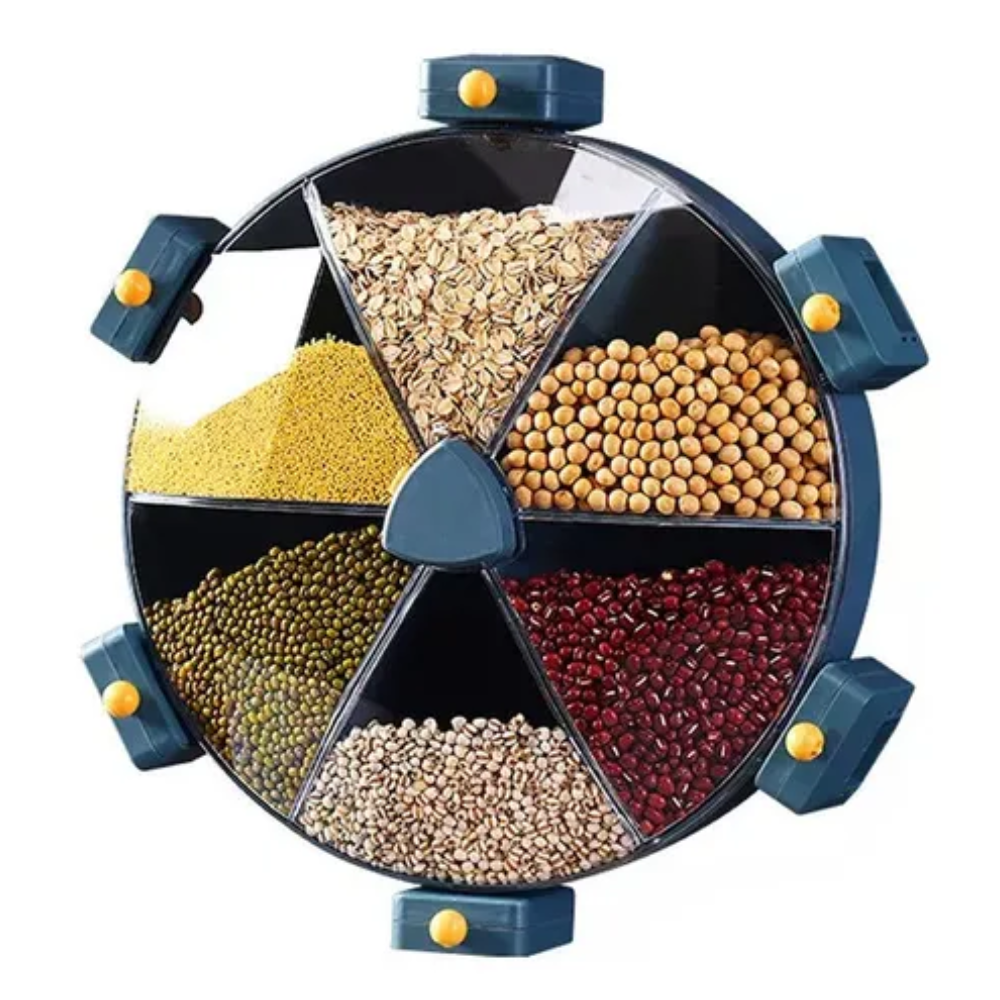 🎯 Dispensador Giratorio Multigrano 6 Compartimentos Pared 360° 🍚🌽