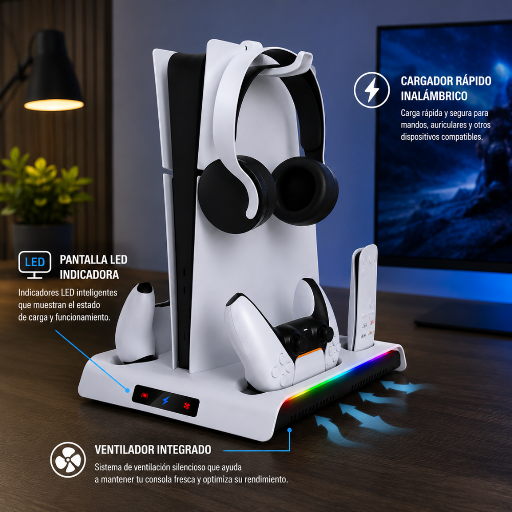 Base Refrigerante Ps5 Carga Rapida Indicador Led Premium