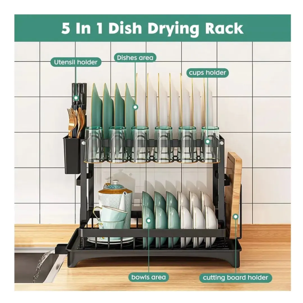 Escurridor Inoxidable Platero 2 Niveles Estante Cocina 43cm Negro