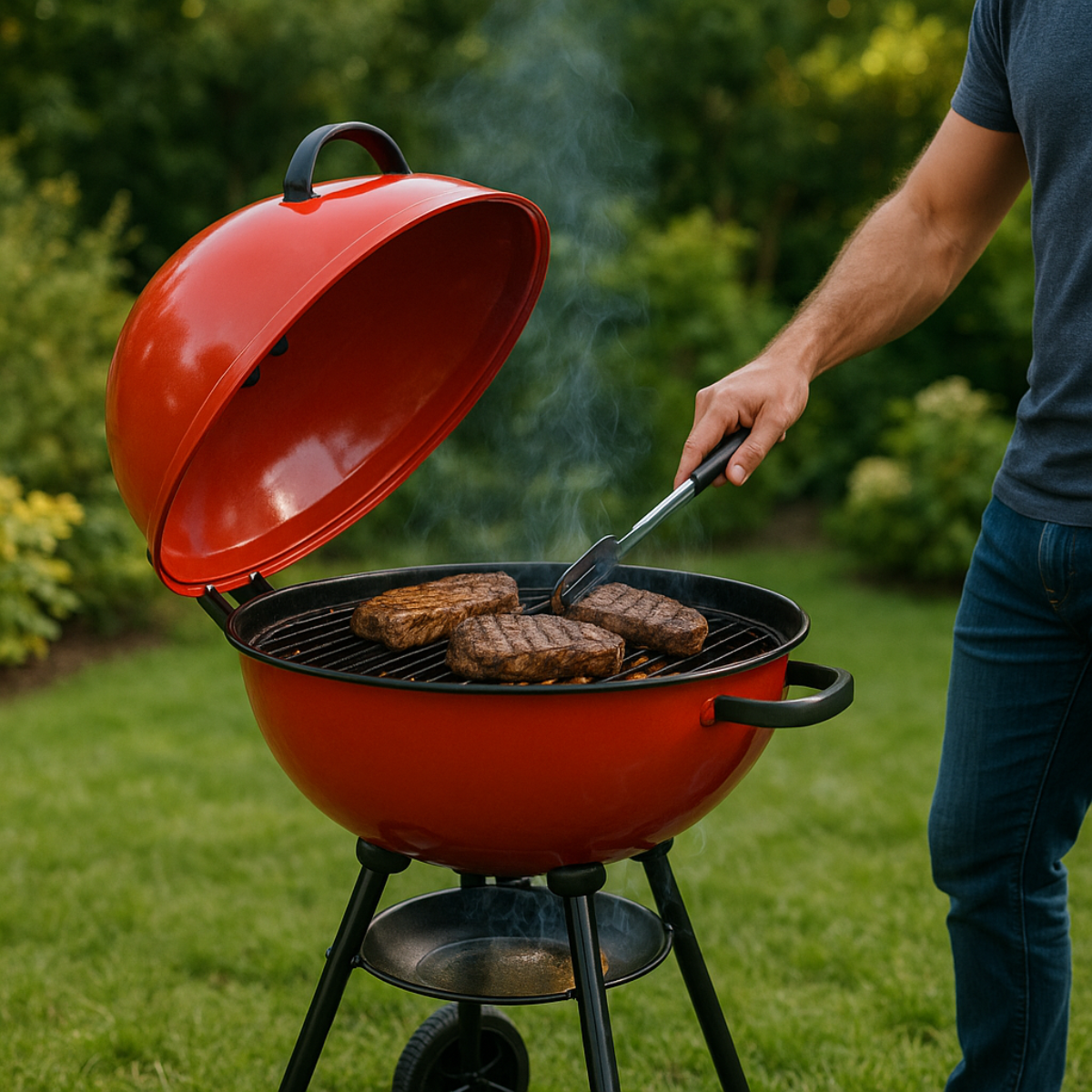 🔥Asador Portátil de Carbón con Ruedas y Tapa Esmaltada 🍖