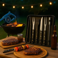 Kit Asados Parrilla BBQ Estuche 11 Piezas + Soplador Manual