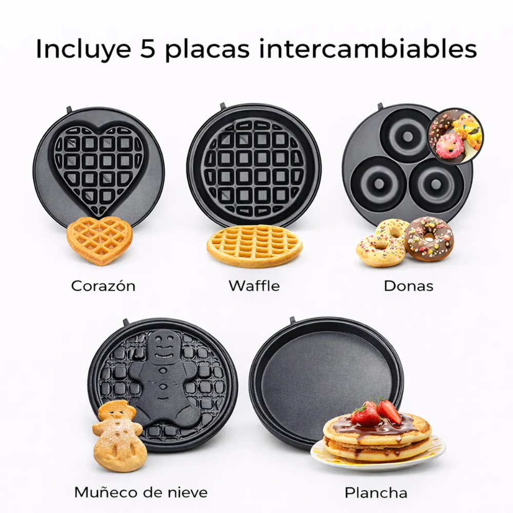 Waflera Eléctrica Sokany 5 en 1 Antiadherente 600W con Placas Intercambiables