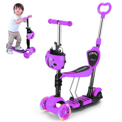 Patineta Para Niños Scooter Mariquita Luces Led Ajustable