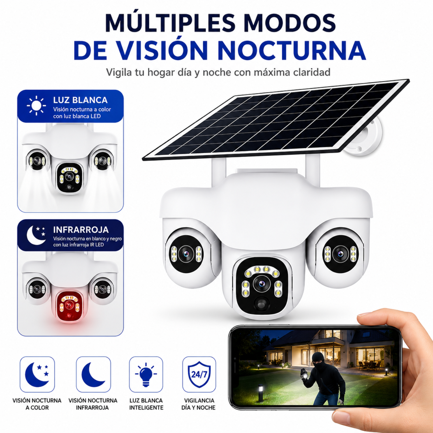 Cámara Solar Wifi 3 Lentes Robotica Seguimiento Automático
