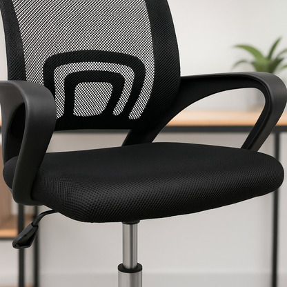 Silla Ejecutiva Ergonómica de Oficina Malla Negra | Ajustable, Ruedas, Apoyabrazos