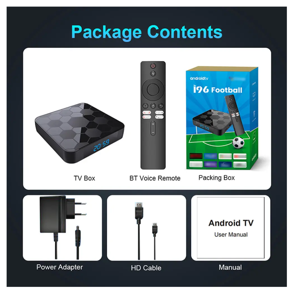 Tv Box I96 Football Android Tv 8k Wifi Bt Chromecast Voz