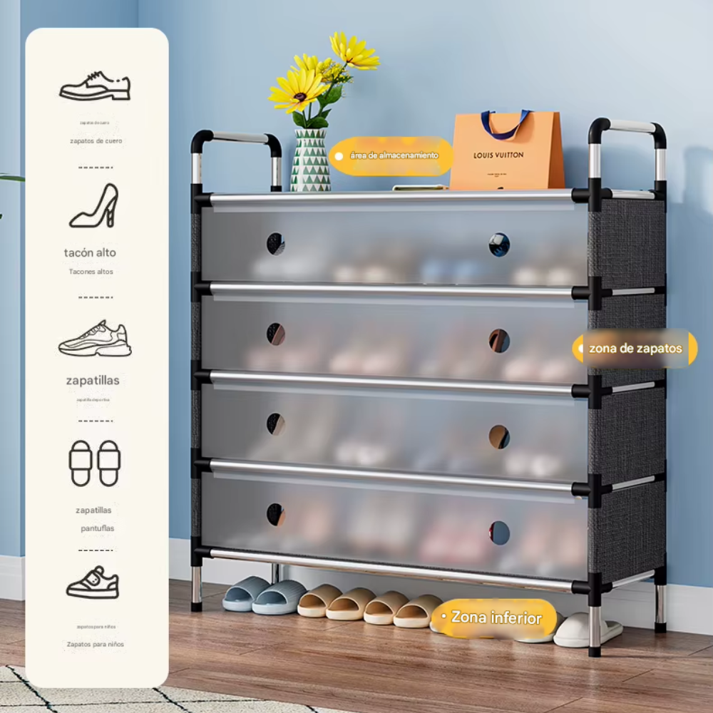 Estante Zapatos Organizador Zapatero Metálico Doble 28 Pares Negrov