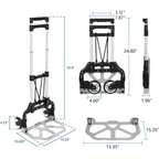 Carretilla aluminio Plegable 3 Ruedas 80 kg Portátil Gomas de Sujeción ligera y resistente