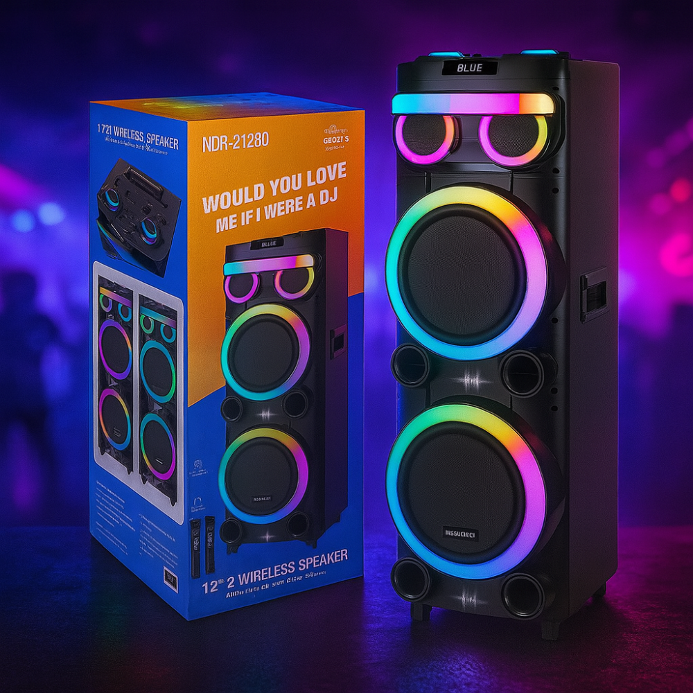 Cabina Bluetooth NDR-1226 12" 3000W con Micrófono y Luces LED Sonido Profesional 12 Pulgadas Graves Potente