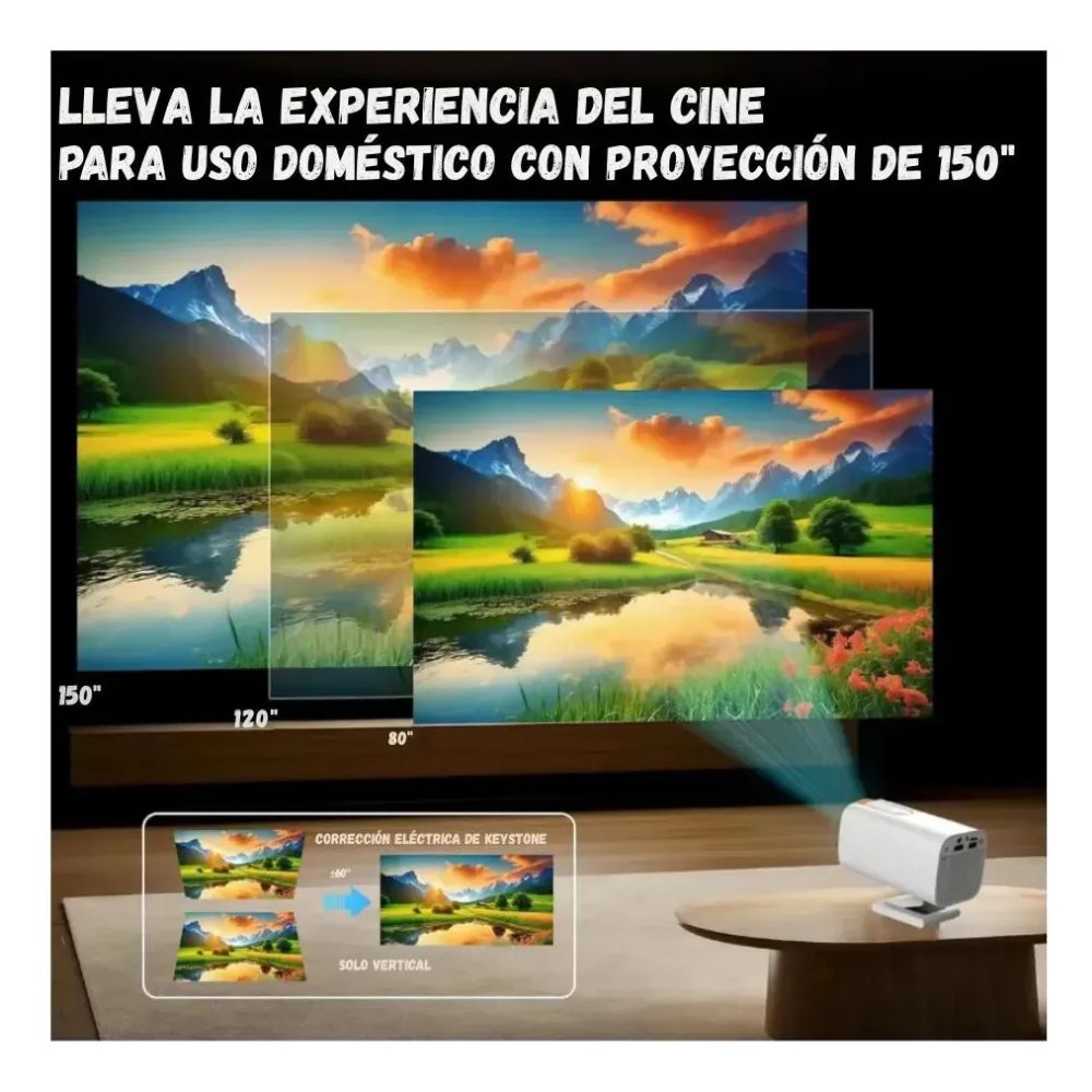 Proyector Video Beam Wifi 2000 Lúmenes 150 Pulgadas Control Blanco 110v