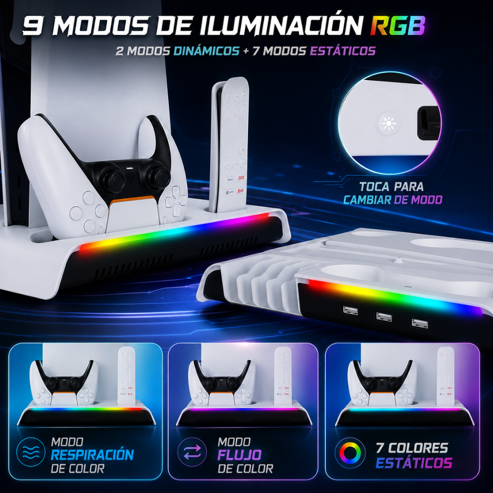 Base Refrigerante Ps5 Carga Rapida Indicador Led Premium