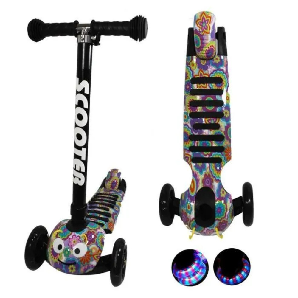Scooter Para Niños Plegable Con Luces Led Diseño Gusano Graffiti