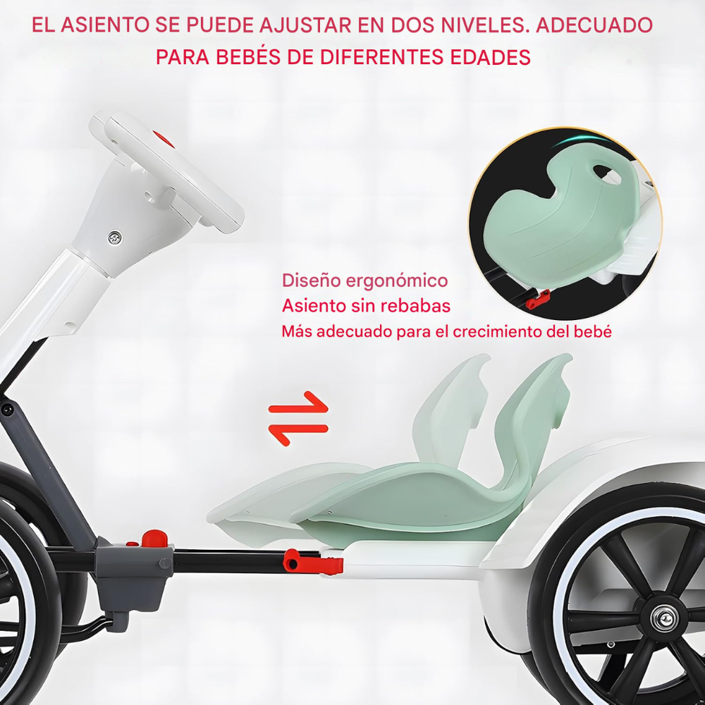 Carro Go Kart Eléctrico Plegable Niños Ajustable Velocidad 8