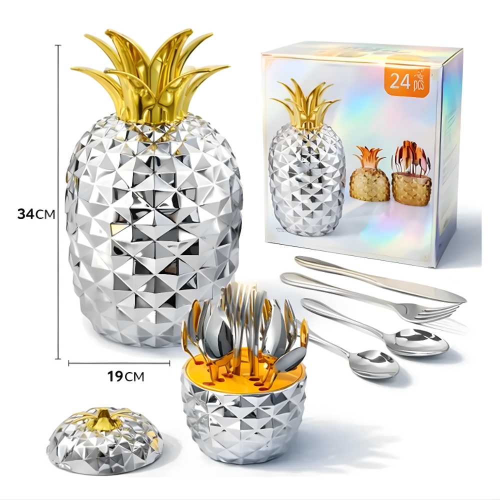 Juego Cubiertos 24 Piezas Acero Inoxidable Decorativos Piña
