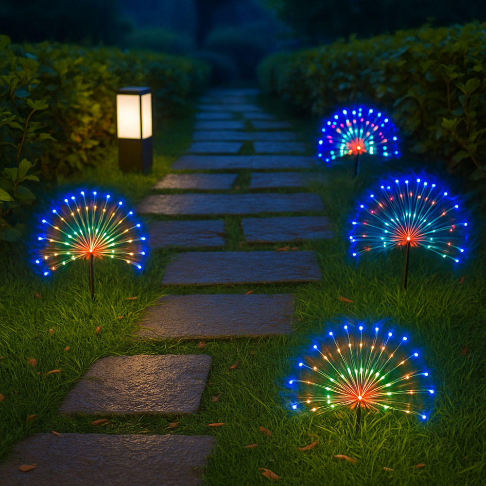 Luces Solares Jardín 120 LED Fuegos Artificiales IP65