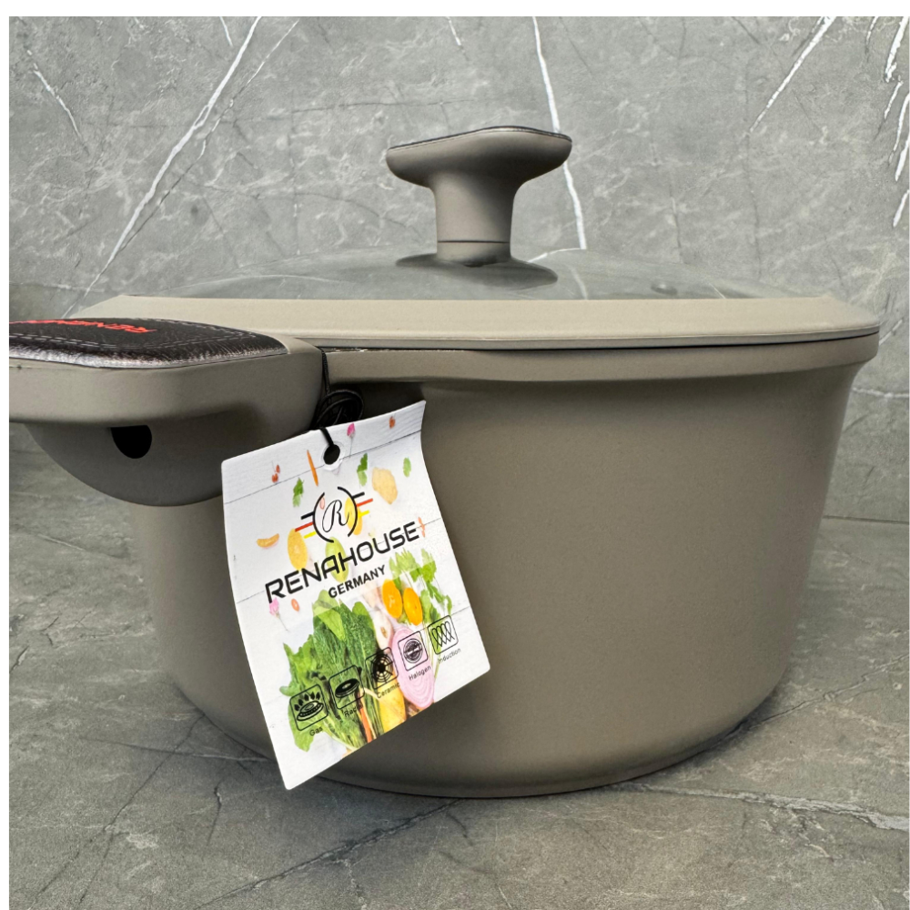 Bateria Cocina Ollas 9 Piezas Marmol Antiadherente Premium Gris