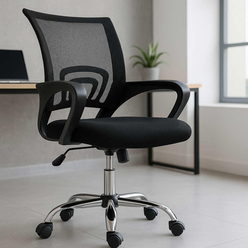 Silla Ejecutiva Ergonómica de Oficina Malla Negra | Ajustable, Ruedas, Apoyabrazos