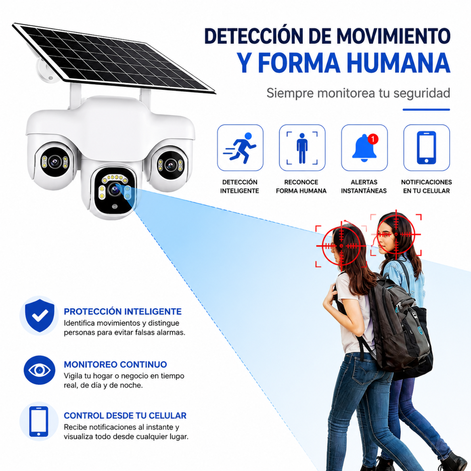 Cámara Solar Wifi 3 Lentes Robotica Seguimiento Automático