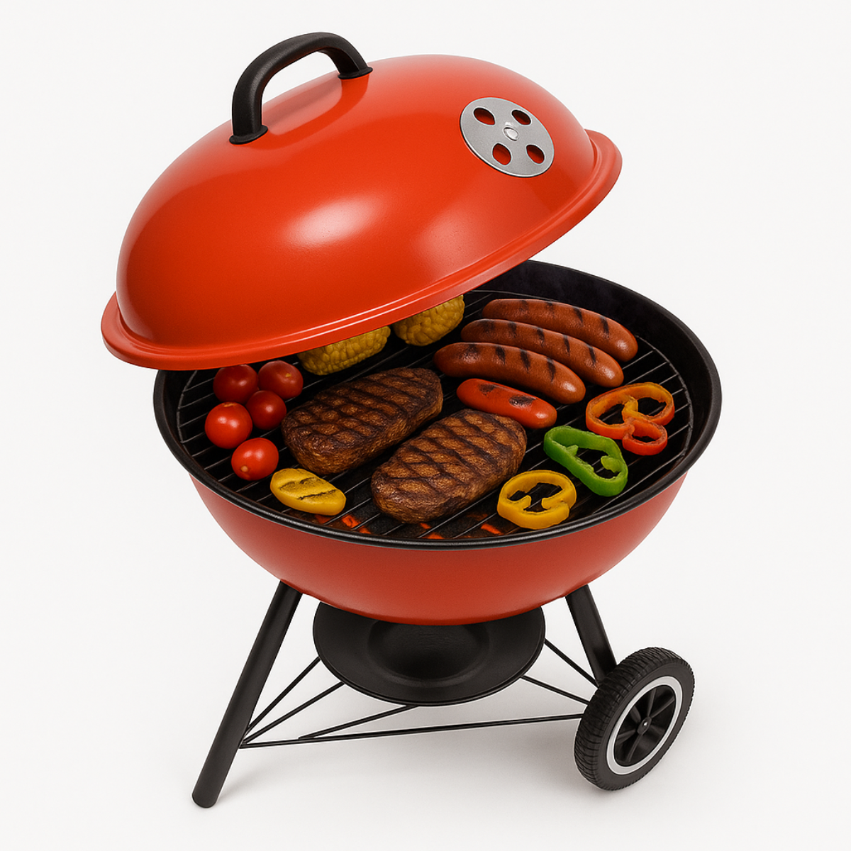 🔥Asador Portátil de Carbón con Ruedas y Tapa Esmaltada 🍖