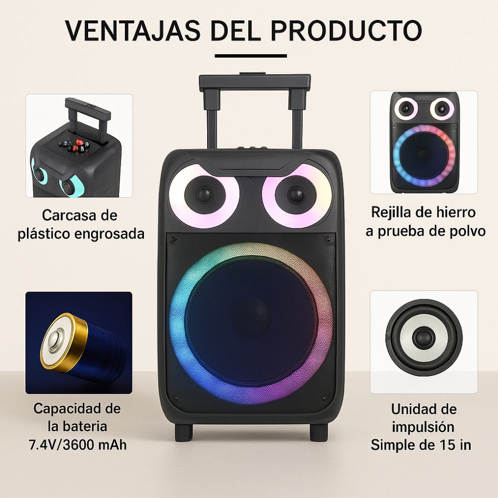 Cabina Karaoke Portátil Dwei 15" Bluetooth Luces LED Micrófonos