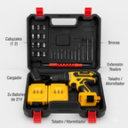 Taladro Percutor Inalámbrico Brocas Doble Batería Recargable