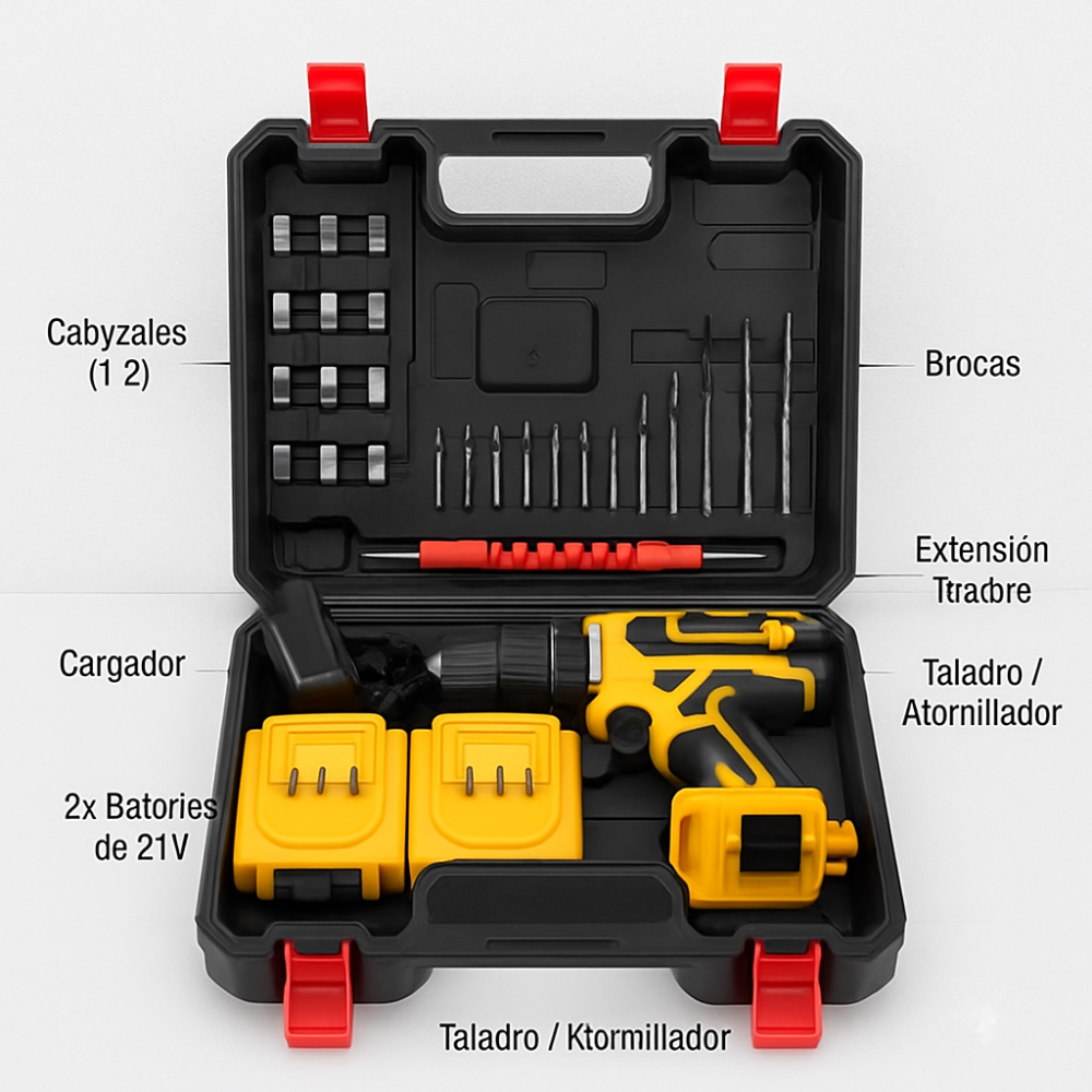 Taladro Percutor Inalámbrico Brocas Doble Batería Recargable
